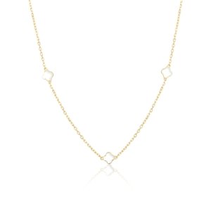 Stříbrný zlacený náhrdelník se čtyřlístky s perletí STNAH213F + dárek zdarma