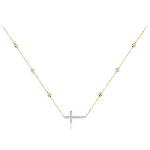 Dámský náhrdelník ze žlutého zlata s křížkem a kuličkami 45cm ZLNAH170F + DÁREK ZDARMA