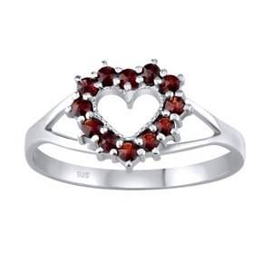 Stříbrný prsten srdce s pravým přírodním Granátem velikost obvod 59 mm