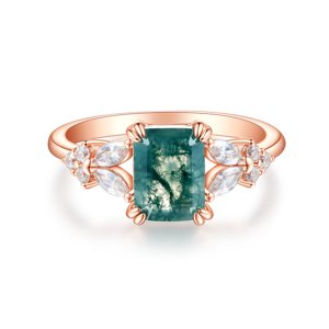 OLIVIE Stříbrný prsten MECHOVÝ ACHÁT ROSE 8906 Velikost prstenů: 12 (EU: 68-70) Ag 925; ≤2,3 g.