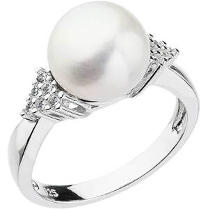 Evolution Group Stříbrný prsten s bílou říční perlou a zirkony 25002.1 54 mm