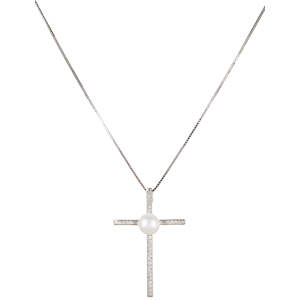 JwL Luxury Pearls Stříbrný náhrdelník Křížek s pravou perlou JL0455 (řetízek, přívěsek)
