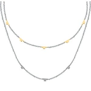 Trussardi Dvojitý ocelový bicolor náhrdelník se zirkony T-Logo TJAXC62