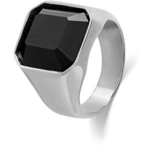 Troli Masivní prsten z oceli s černým krystalem 68 mm