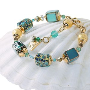 Lampglas Slušivý náramek Emerald Oasis s 24karátovým zlatem v perlách Lampglas BCU68