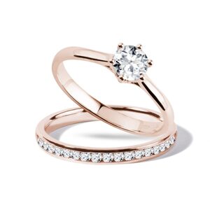Sada zásnubního a snubního prstenu v růžovém zlatě KLENOTA