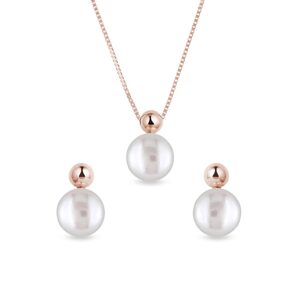 Souprava moderních perlových šperků v růžovém zlatě KLENOTA