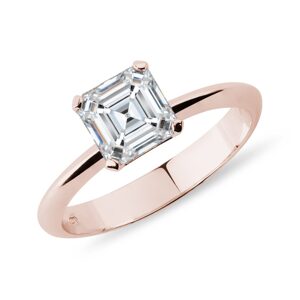 Prsten z růžového zlata s diamantem v brusu asscher KLENOTA