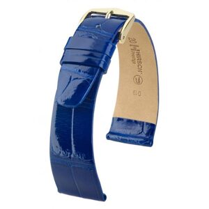 Řemínek Hirsch Prestige Alligator - královská modrá, lesk - 15 mm - M – Střední délka - 14 mm - Zlatá