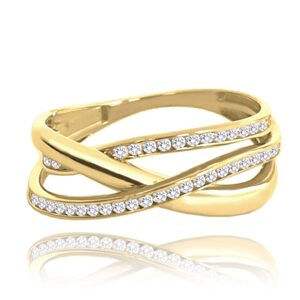MINET Zlatý zapletený prsten s bílými zirkony Au 585/1000 vel. 60 - 2,75g