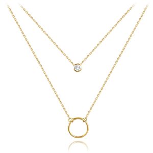 MINET Zlatý dvojitý náhrdelník kroužek s bílým zirkonem Au 585/1000 1,65g