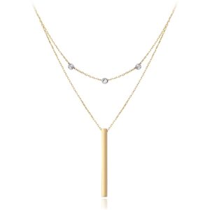MINET Zlatý dvojitý náhrdelník s tyčkou a kuličkami z bílého zlata Au 585/1000 2,00g