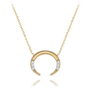MINET Zlatý náhrdelník půlměsíc s bílými zirkony Au 585/1000 1,55g