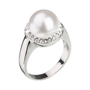 EVOLUTION GROUP CZ Stříbrný prsten s krystaly Preciosa a perlou - velikost 52 - 35021.1