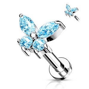 Šperky4U Labreta /  helix / tragus piercing -  motýlek, 1,2x6mm, barva: tyrkysová - LB0023Q-1206