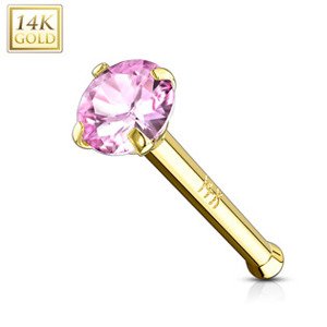 Šperky4U Zlatý piercing do nosu - růžový zirkon, Au 585/1000 - ZL01126P-YG