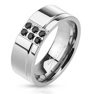 Šperky4U Pánský ocelový prsten s černými zirkony - velikost 67 - OPR1537-67