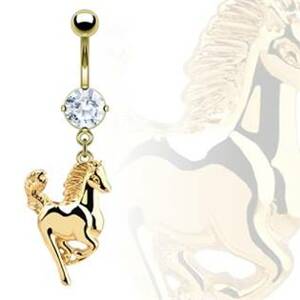 Šperky4U Pozlacený piercing do pupíku s motivem koně - WP01061