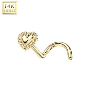 Šperky4U Zlatý piercing do nosu - srdíčko, Au 585/1000 - ZL01243-YG