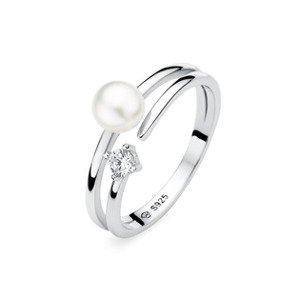 GAURA Stříbrný prsten s perlou a zirkonem - velikost 59 - GA4016W-60