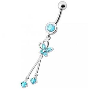Šperky4U Visací stříbrný piercing do pupíku s motýlkem - BP01204-Q