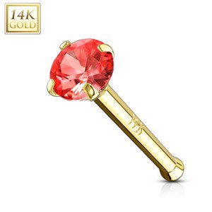 Šperky4U Zlatý piercing do nosu - červený zirkon, Au 585/1000 - ZL01126R-YG