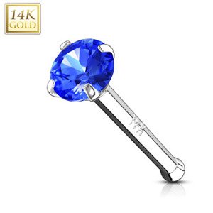 Šperky4U Zlatý piercing do nosu, modrý zirkon, Au 585/1000 - ZL01126B-WG