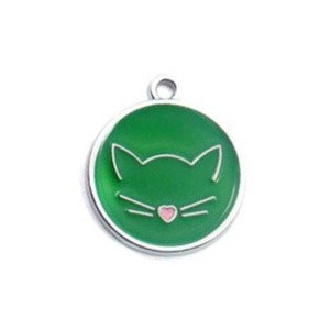 Šperky4U Kulatá Kočičí známka, zelená - PZ019-G