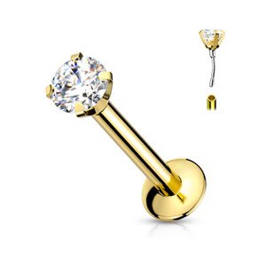 Šperky4U Zlacený piercing do brady - zirkon 1,2 x 8 mm - LB1086-1208-GD