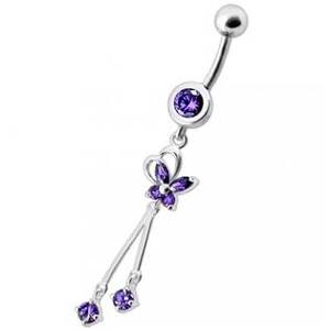 Šperky4U Visací stříbrný piercing do pupíku s motýlkem - BP01204-A