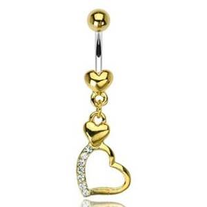 Šperky4U Pozlacený piercing do pupíku s motivem srdíček - WP01106