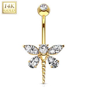 Šperky4U Zlatý piercing do pupíku - vážka, Au 585/1000 - ZL01094-YG