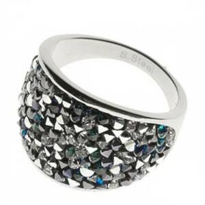 AKTUAL, s.r.o. Ocelový prsten s krystaly Swarovski®, BERMUDA BLUE PEPPER - velikost 56 - LV1001-BPE-56