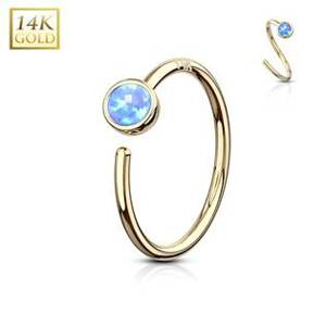 Šperky4U Zlatý piercing - kruh, modrý opál, Au 585/1000 - ZL01179BL-YG