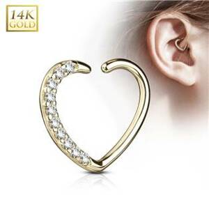 Šperky4U Zlatý cartilage piercing do ucha - srdíčko, Au 585/1000 - ZL01181P-YG