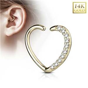 Šperky4U Zlatý cartilage piercing do ucha - srdíčko, Au 585/1000 - ZL01181L-YG