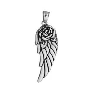 Šperky4U Přívěšek ocel - andělské křídlo s růží - OPP1547
