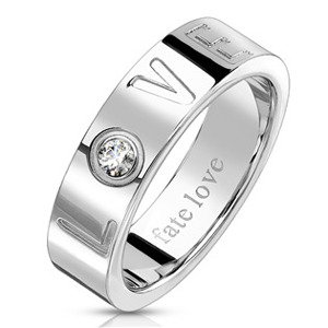 Šperky4U Ocelový prsten LOVE se zirkonem - velikost 64,5 - OPR1729-64,5